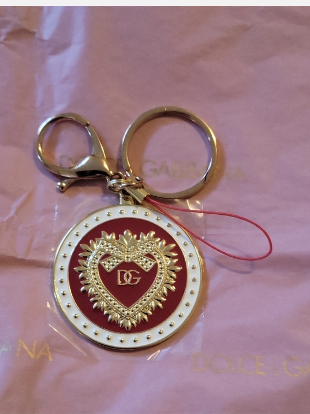 Dolce & Gabbana Red and Gold Heart Charm Key & Card Holder - Picture 2 of 10